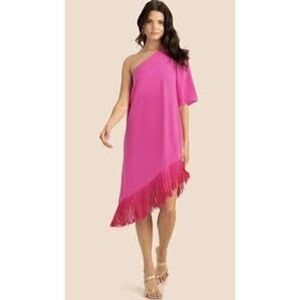 Trina Turk One-Shoulder Pink Fringe Dress